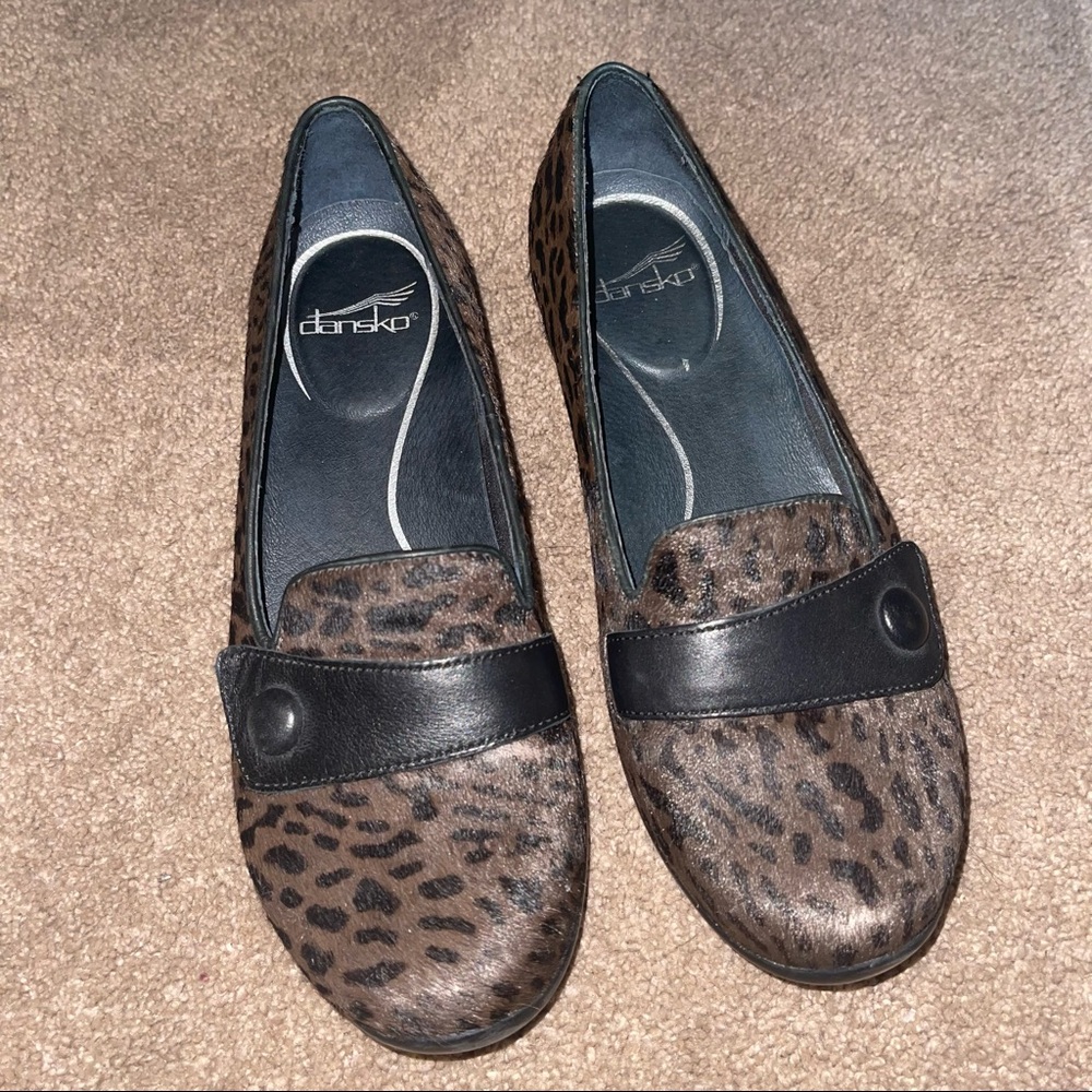 Dansko Oksana Brown Animal Print Real Fur Loafers Size 38